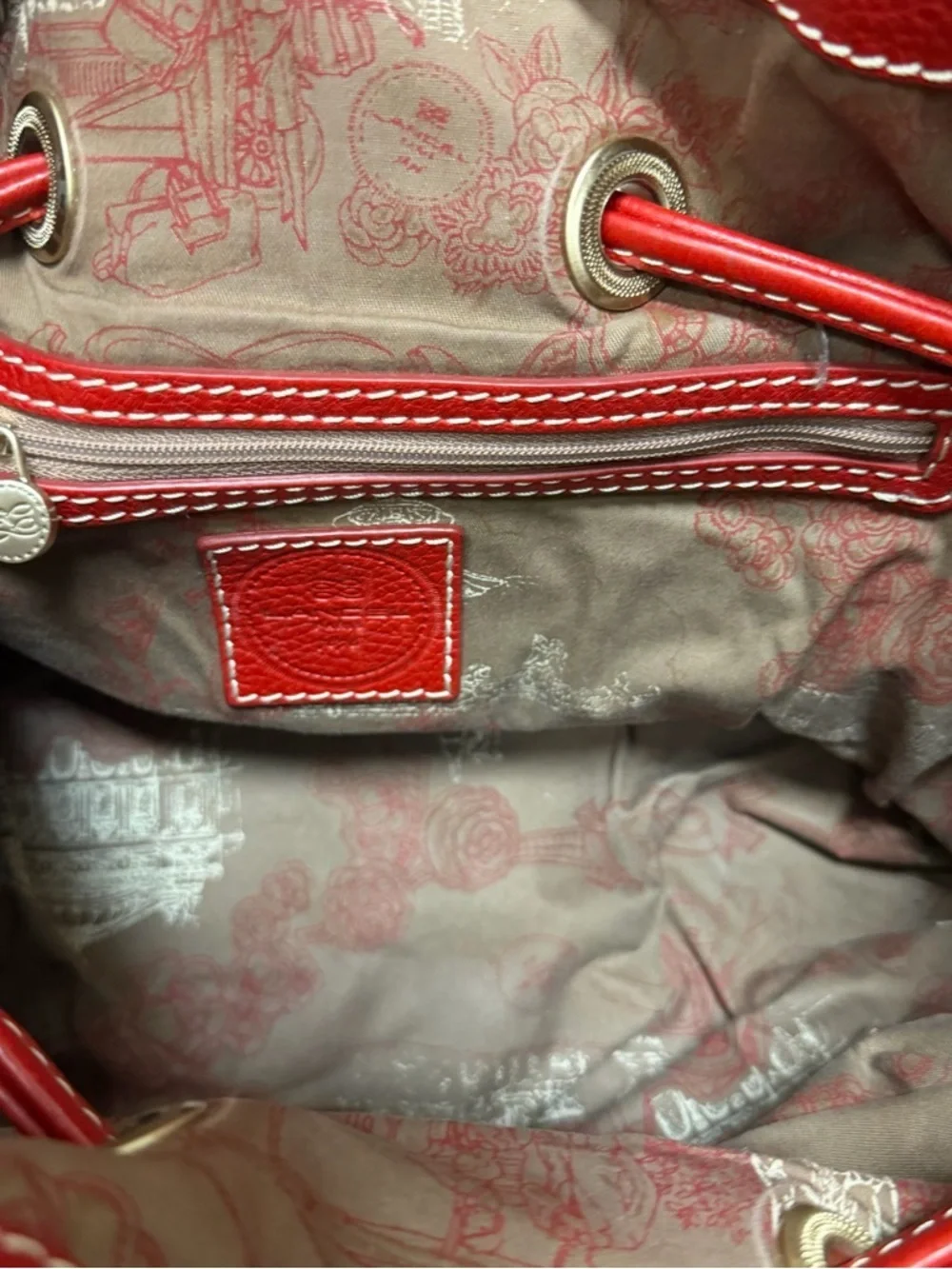Lancel Red Pebbled Leather Shoulder Bag with Tassel Details